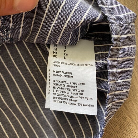 American Eagle Off-the-Shoulder Blue & White Striped Floral Blouse - Picture 5 of 11